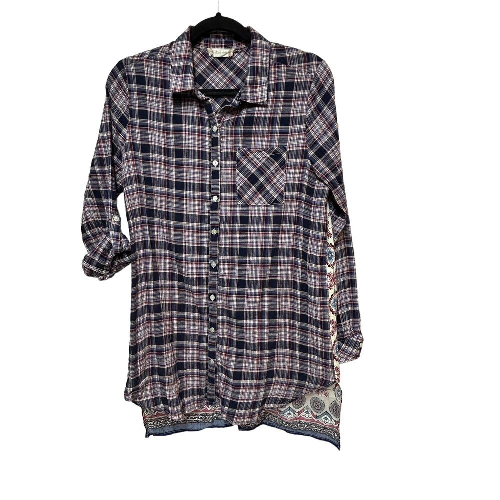 Altar'd State Roll Tab Sleeve Button Up Plaid Shirt Multicolor Women's Size S‎
